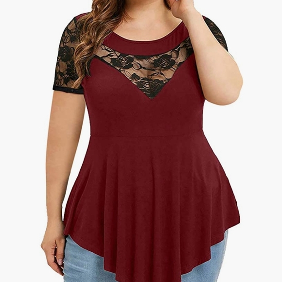 Short Sleeve Tunic/Lace Blouse - Picture 1 of 3